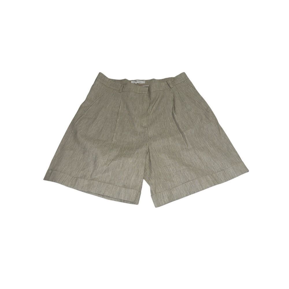 Frame Pleated Wide Cuff Twill Shorts in Oatmeal Color Sz 6 MSRP $298